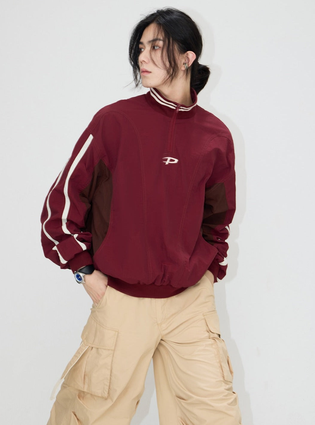 Men's Contrast Stand Neck Pullover Jacket