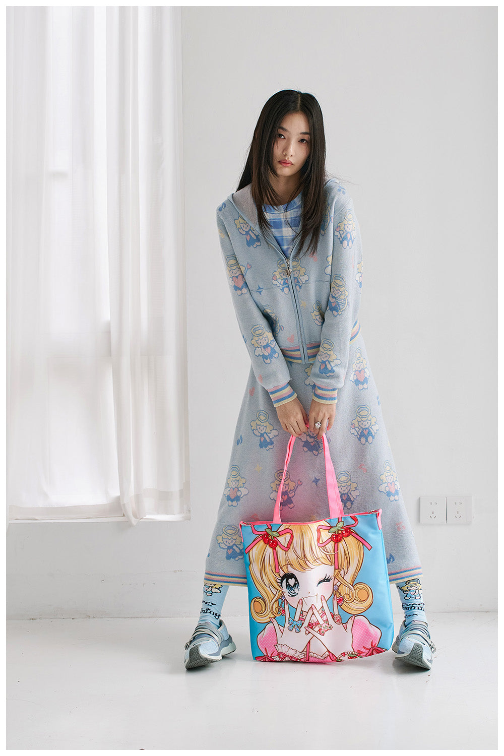 Angel Print Knit Jacket and Skirt Set
