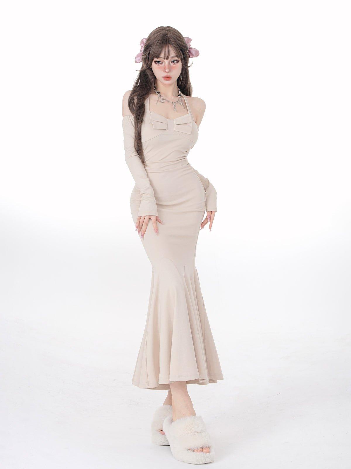 Elegant One-Shoulder Halterneck Fishtail Gown - chiclara