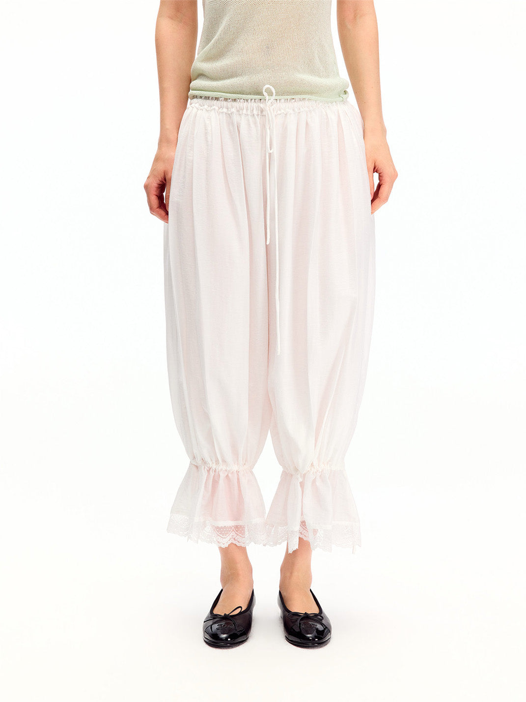 Lace Hem Drawstring Cropped Balloon Pants