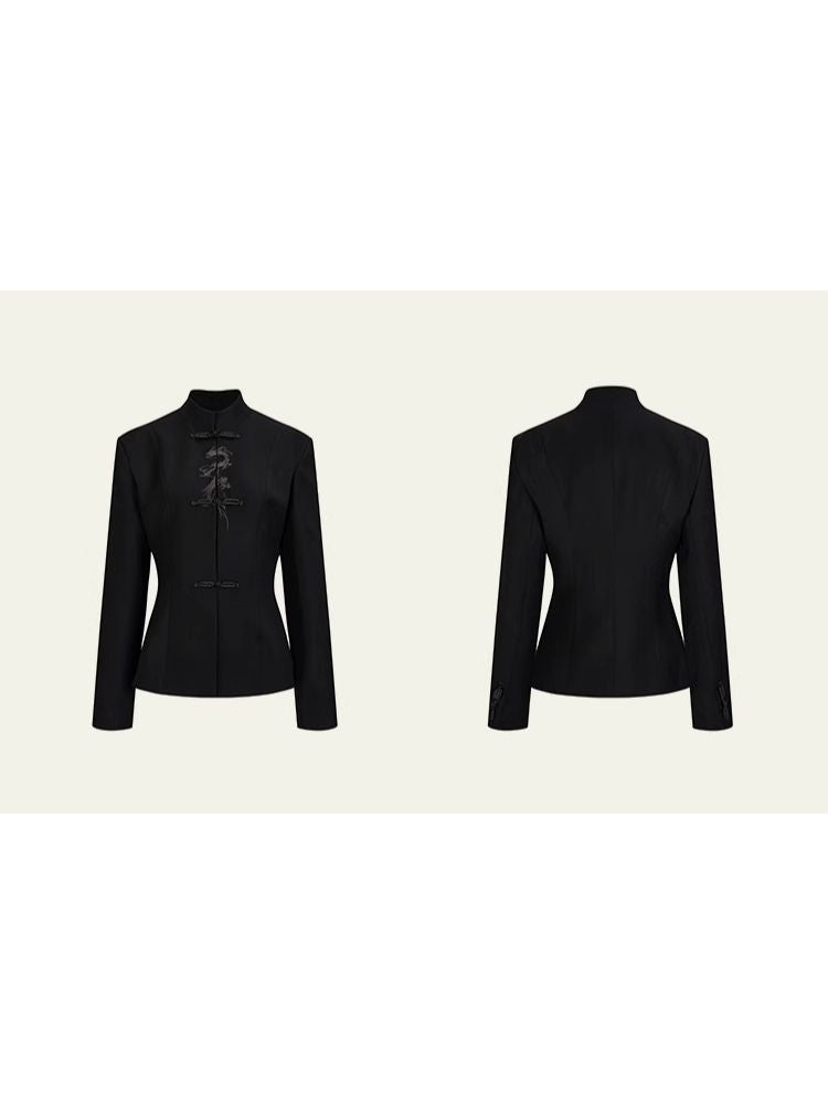 Mandarin Collar Wool Blazer