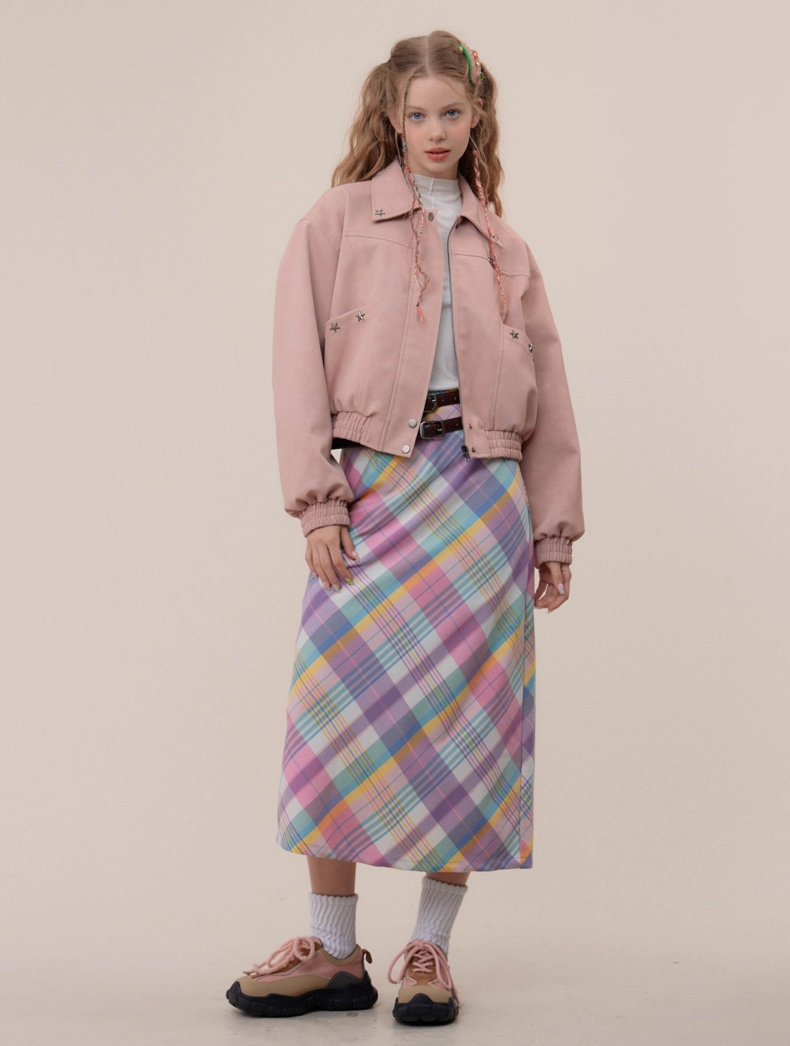 Pastel Plaid Midi Skirt