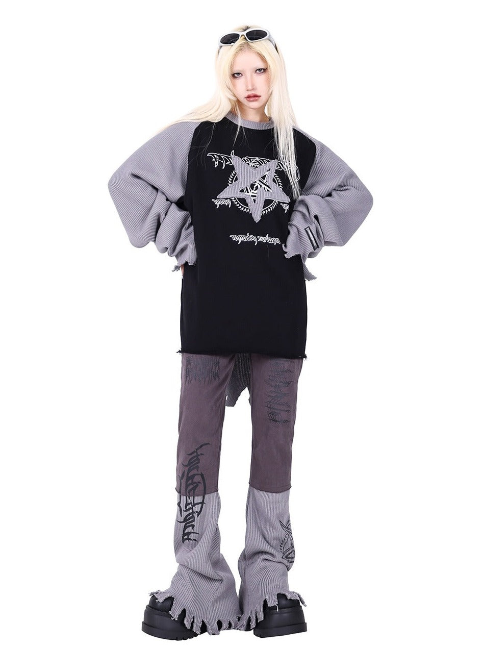 PINKSPINK Pentagram Raglan Sweater - Black/Grey and Black/Pink