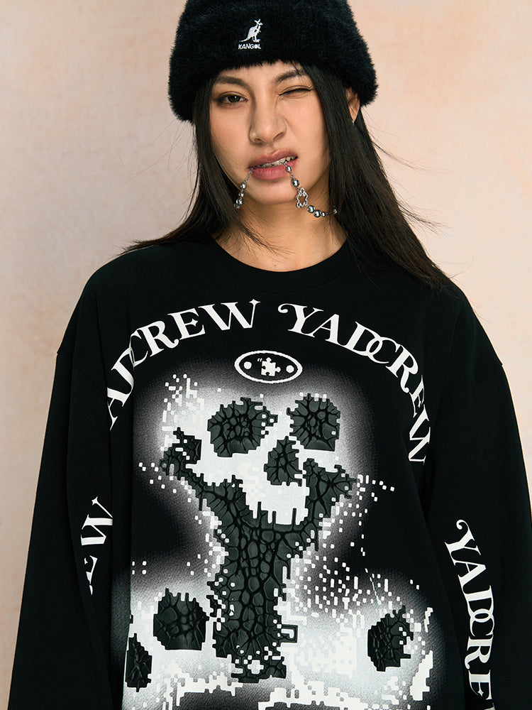 Edgy Skeleton Graphic Print Long Sleeve Tee - chiclara