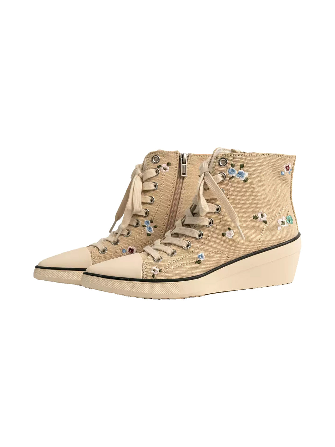 Floral-Embroidered Canvas Wedge Ankle Boots - view 8