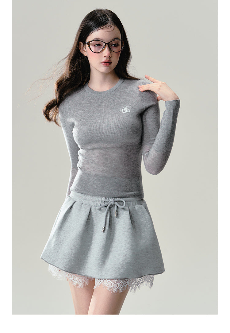 Floral Print Grey Lace Trim Sweatshirt Set-Up