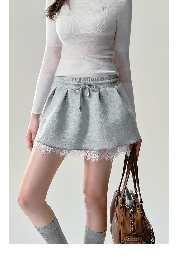 Floral Print Grey Lace Trim Sweatshirt Set-Up