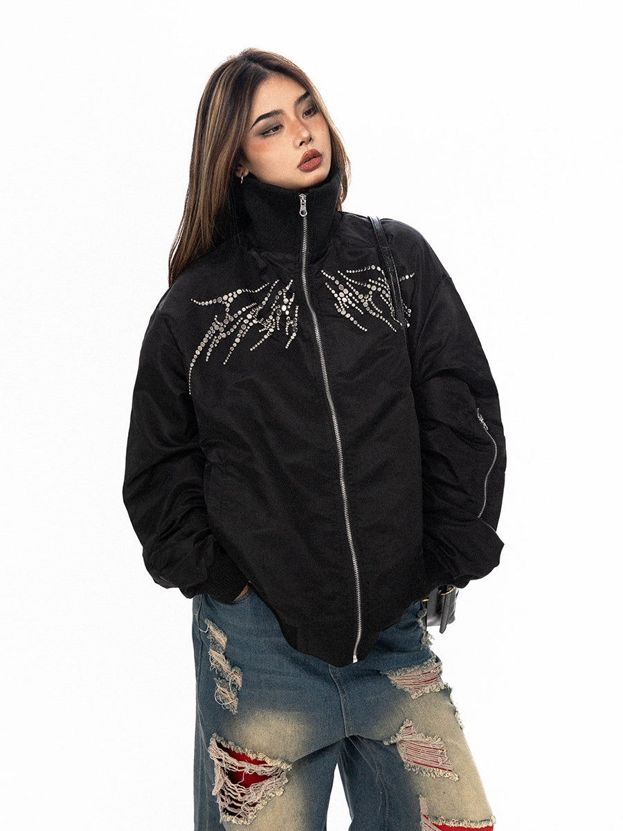 Black Crystal Embellished Bomber Jacket