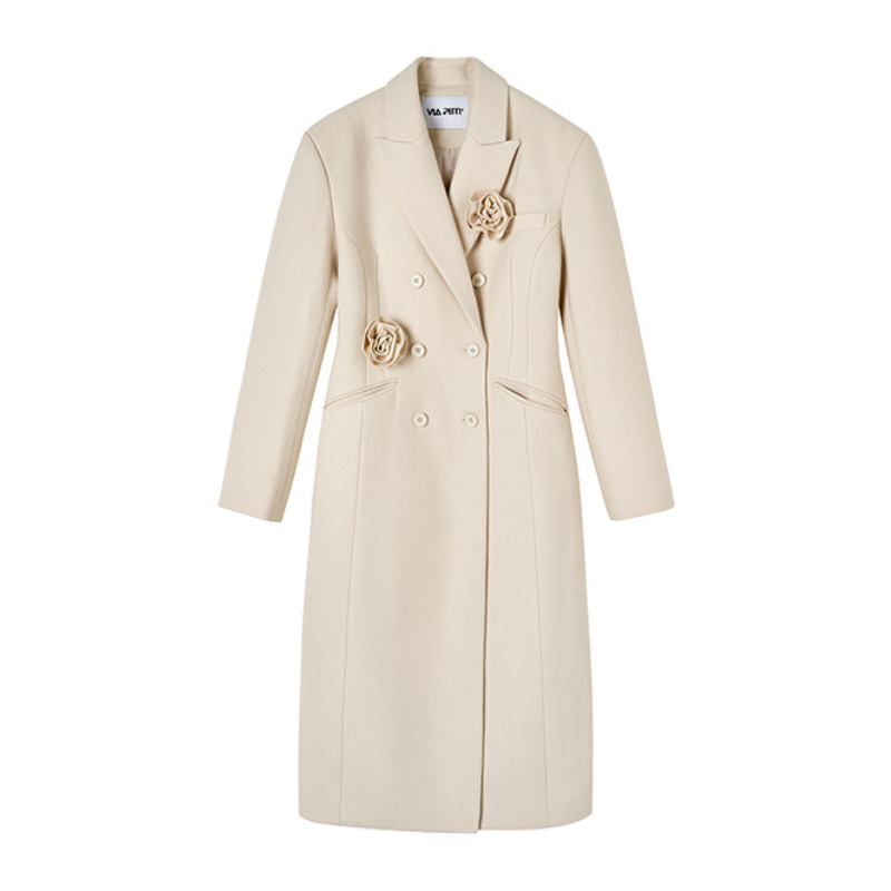 Cream Woolen Double-Breasted Coat - chiclara