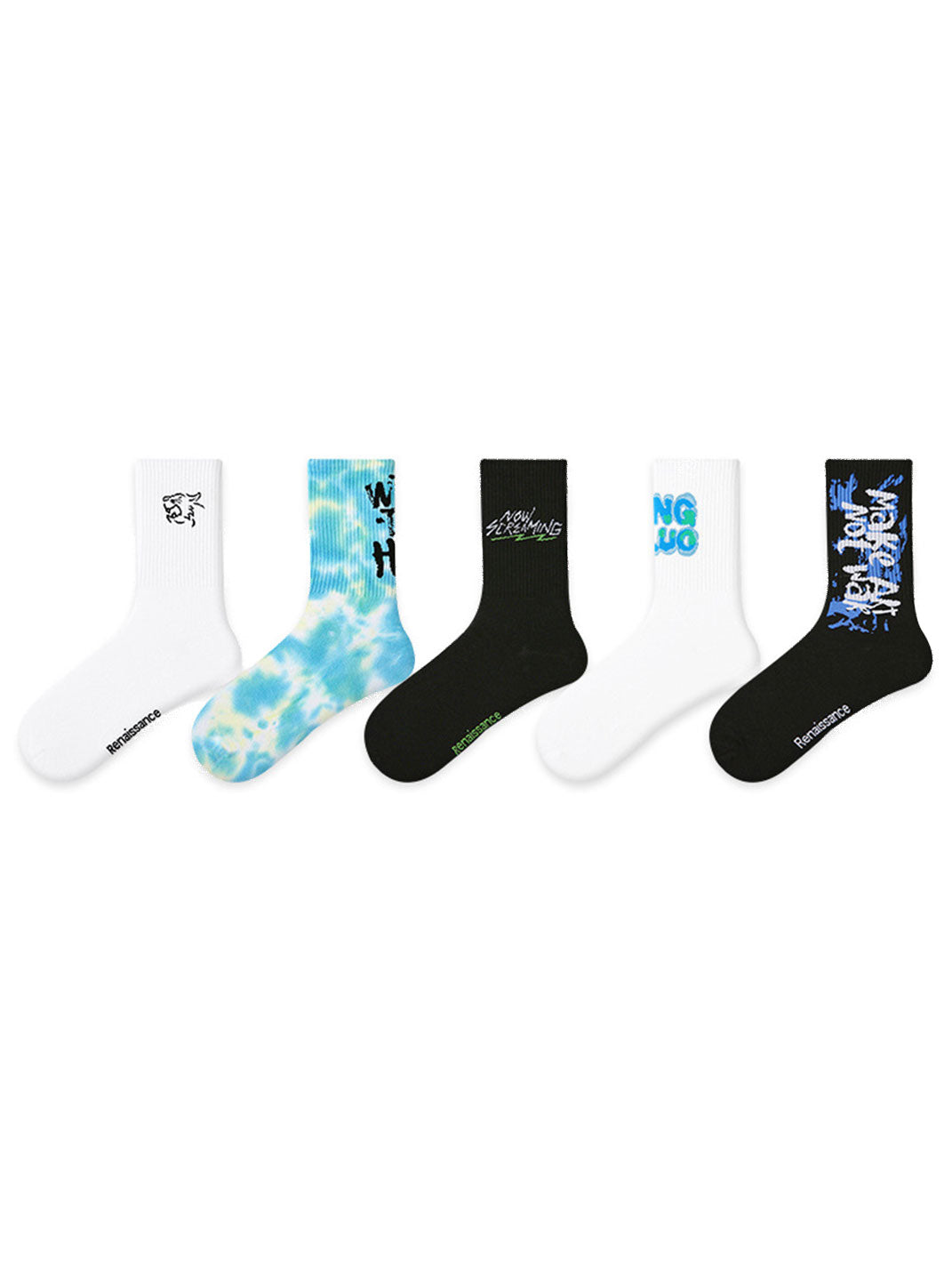 5 Pack Streetwear Letter Graffiti Basketball Socks