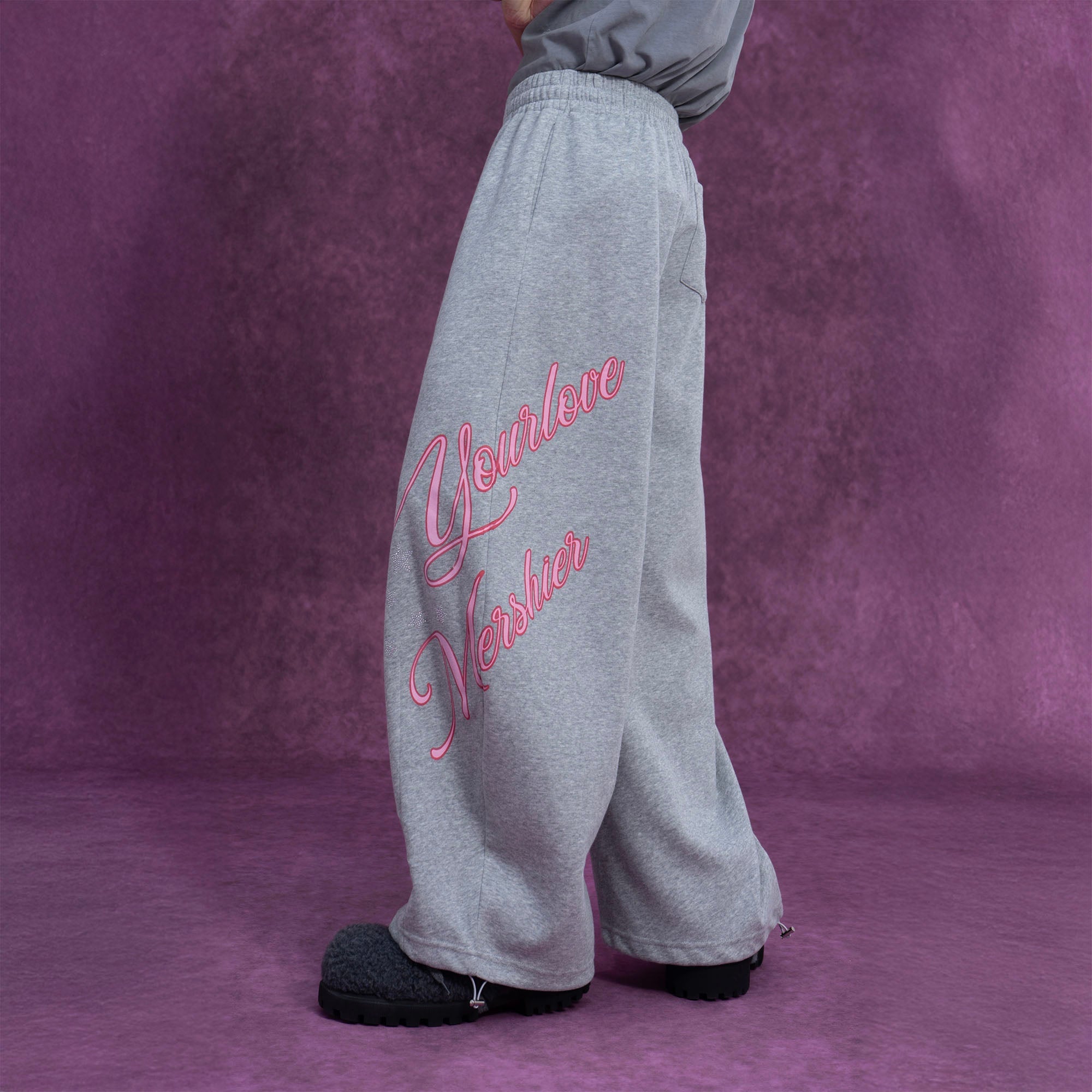 Gray Script Print Sweatpants