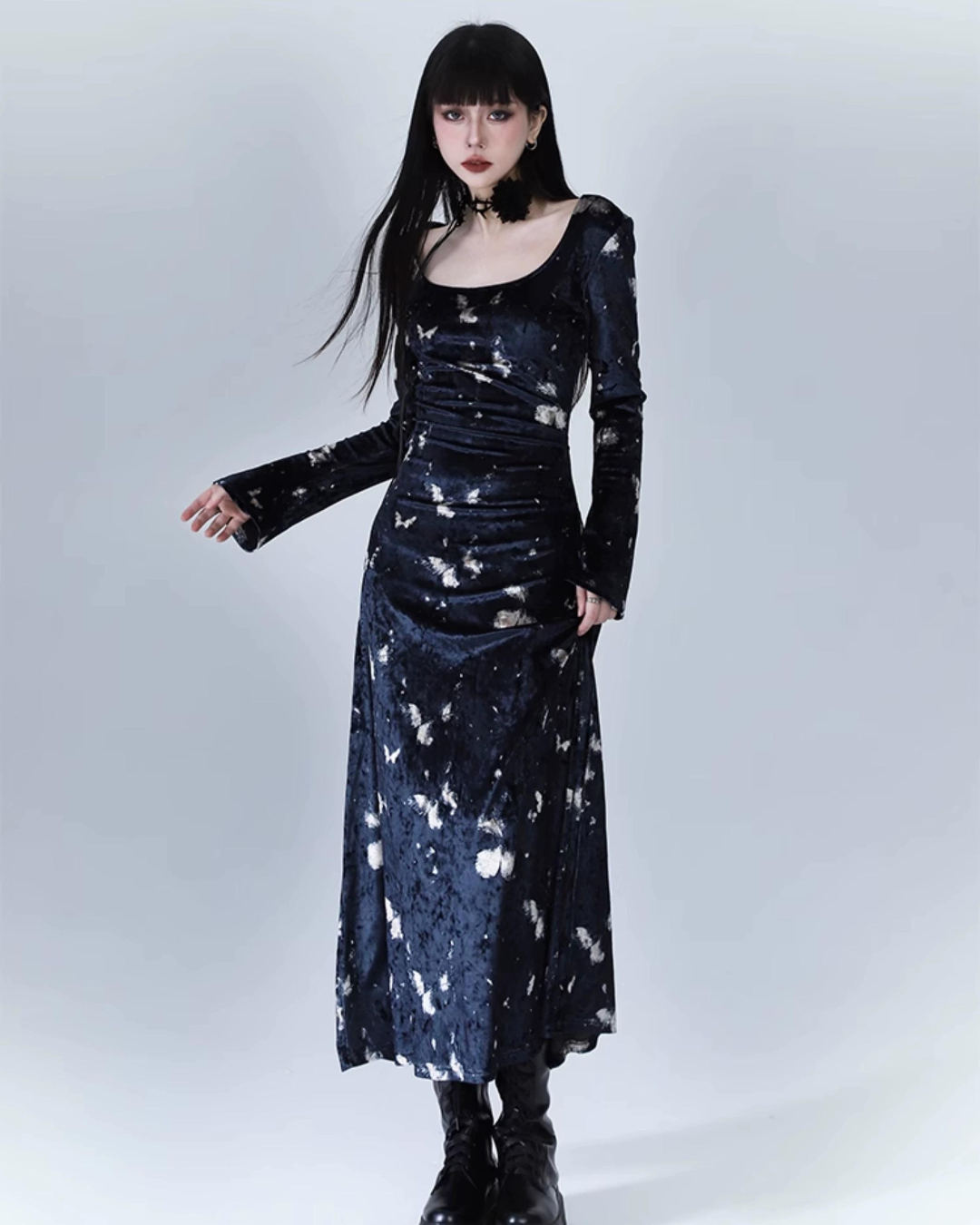 Gothic Butterfly Print Maxi Dress