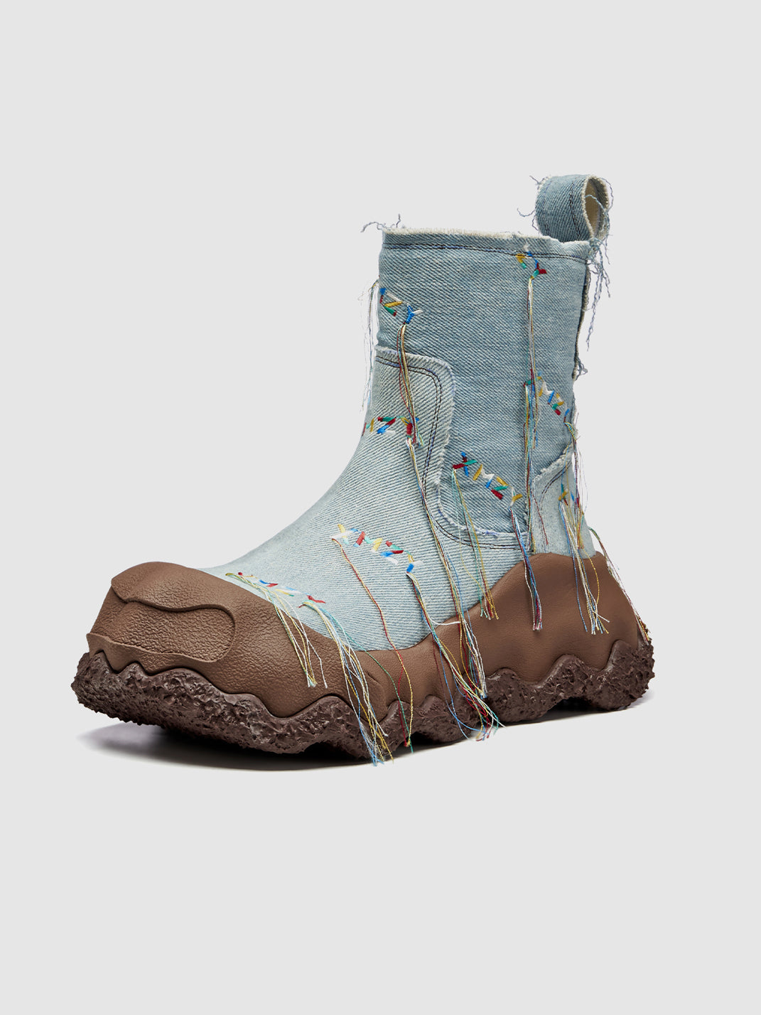 "geometric Planet" Western Fringed Ankle Boots Denim Blue