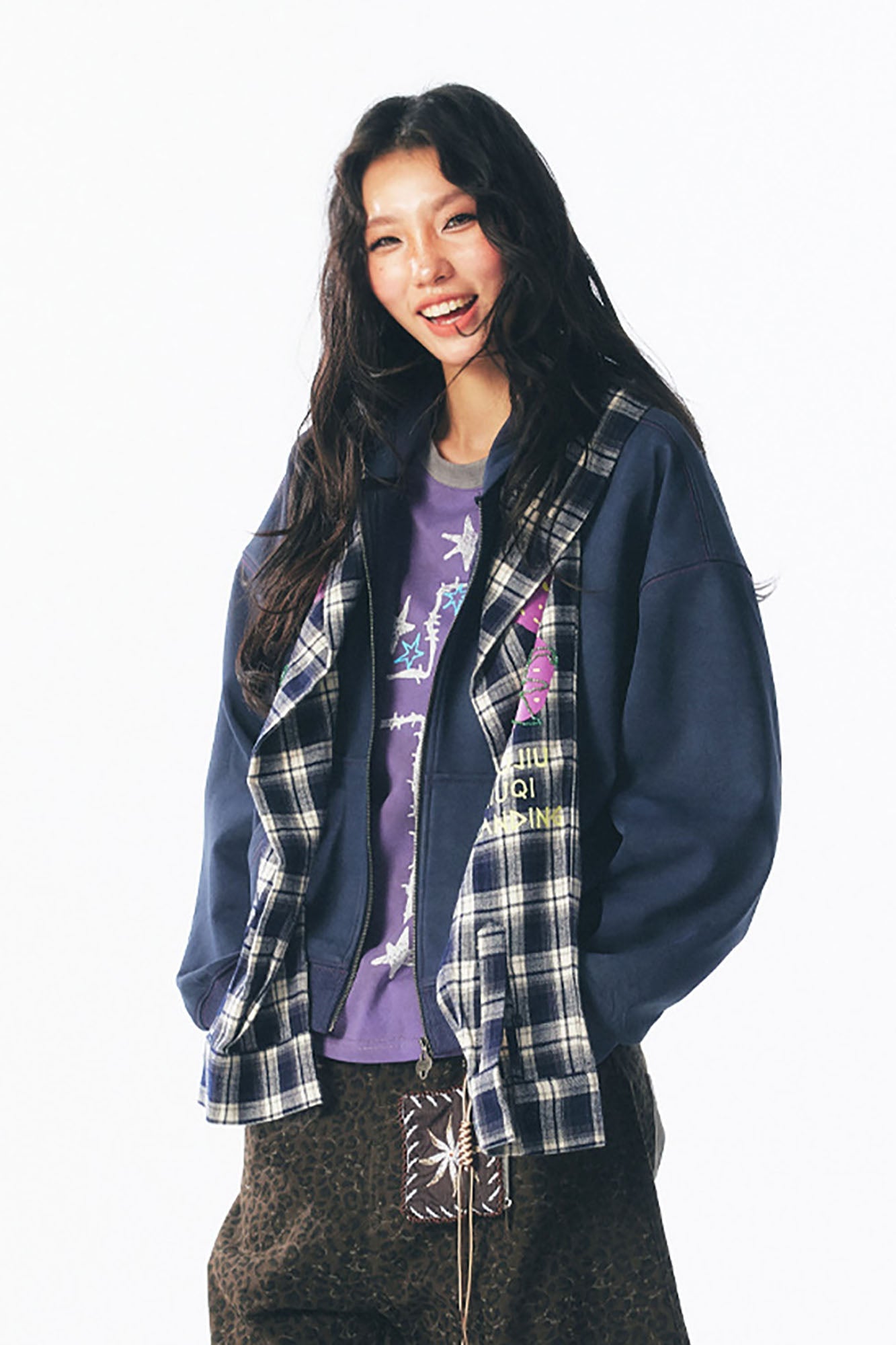 Strawberry Print Zip-Up Scarf Hoodie