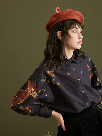 Woodland Deer Blouse - beige m. print