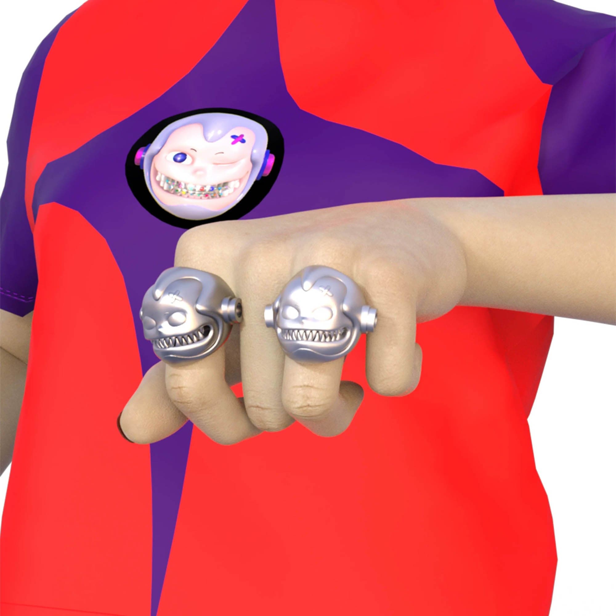 Silver Robot Skull Statement Rings