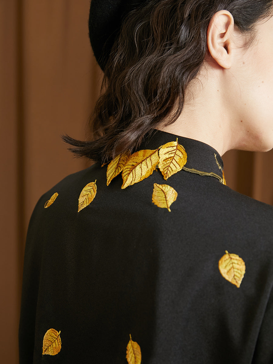 Golden Leaf Embroidered Blouse - chiclara