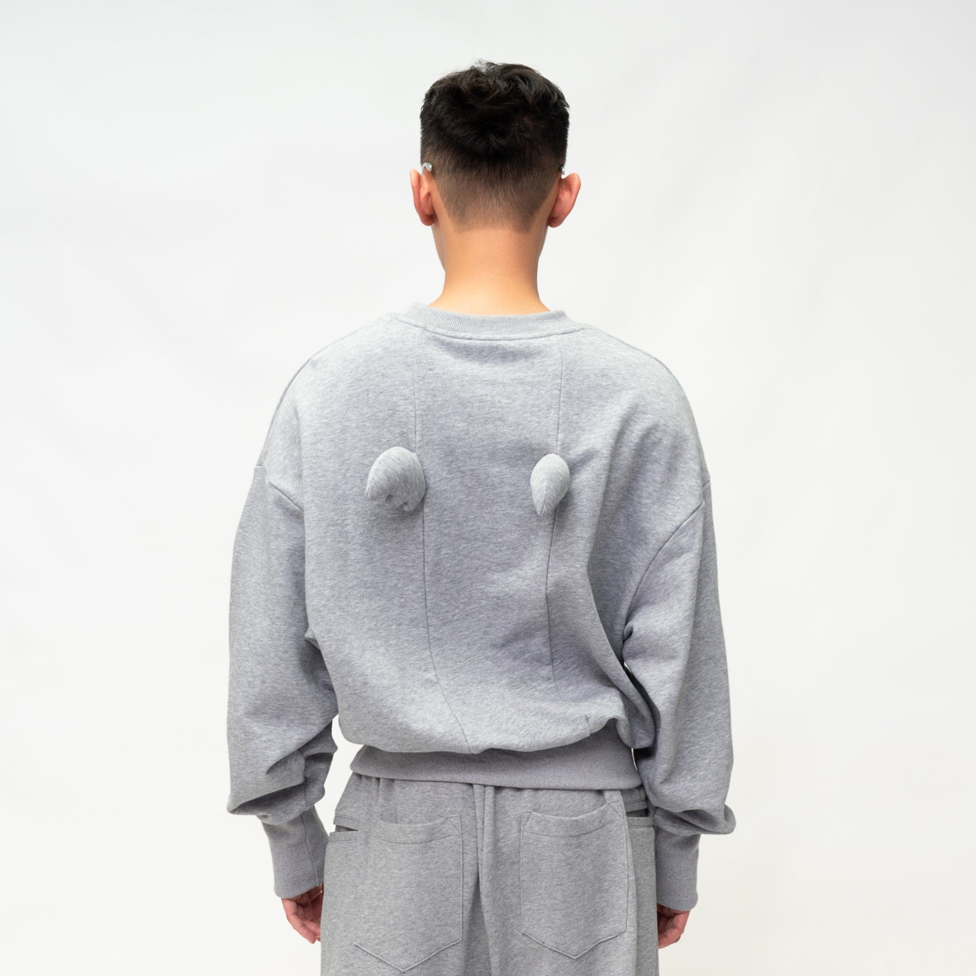 Grey Sweatshirt with Angel Wings Details on the Back