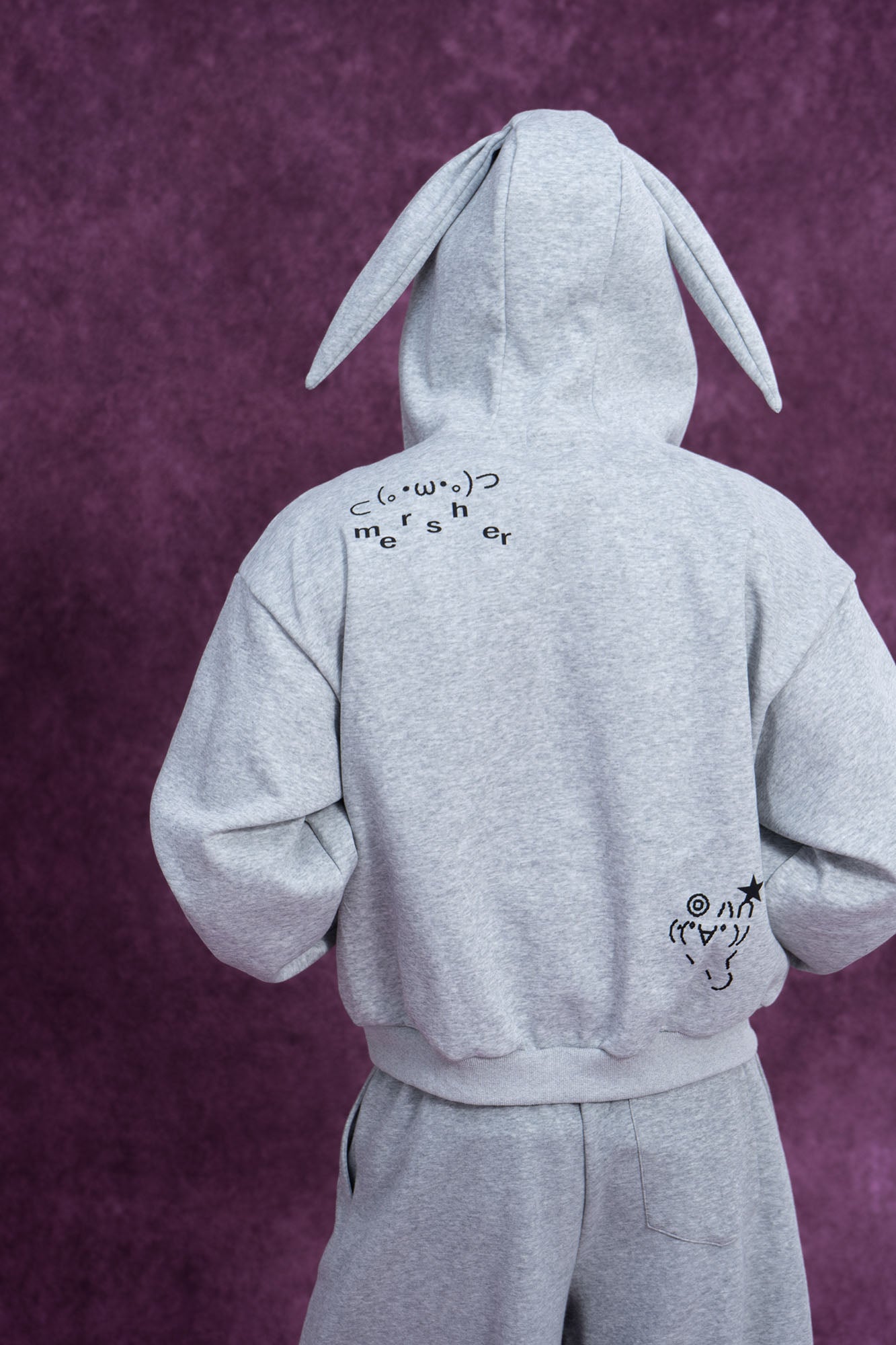 Gray Bunny Ear Zip Hoodie