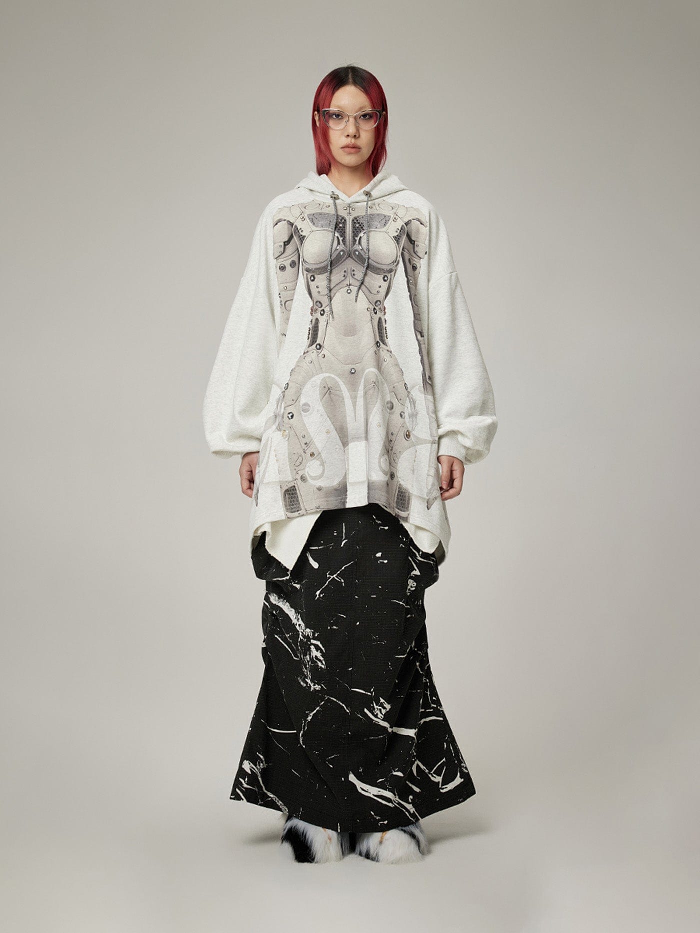 Cyborg Print Oversized Hoodie Top