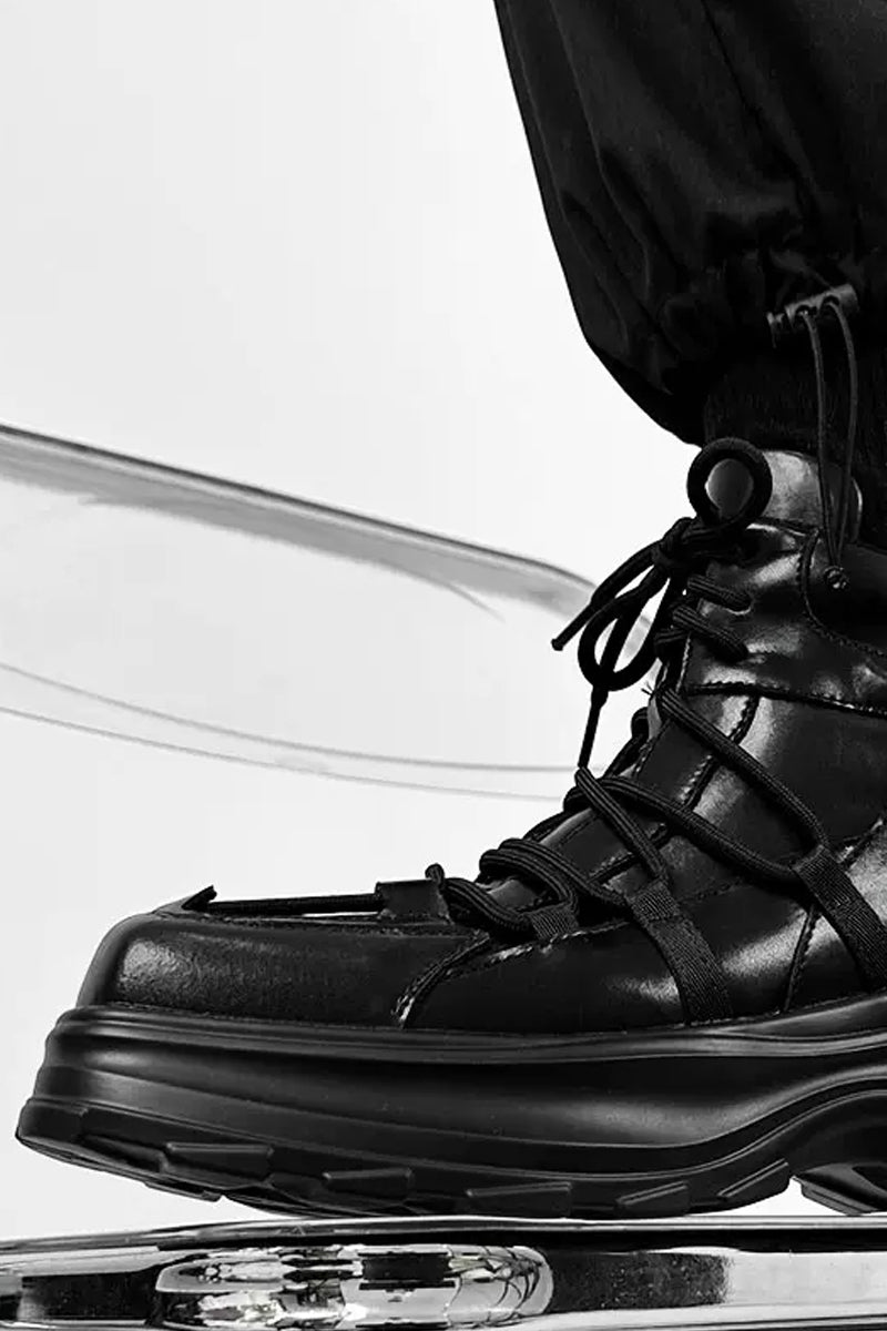 Black Chunky Platform High-Top Sneakers
