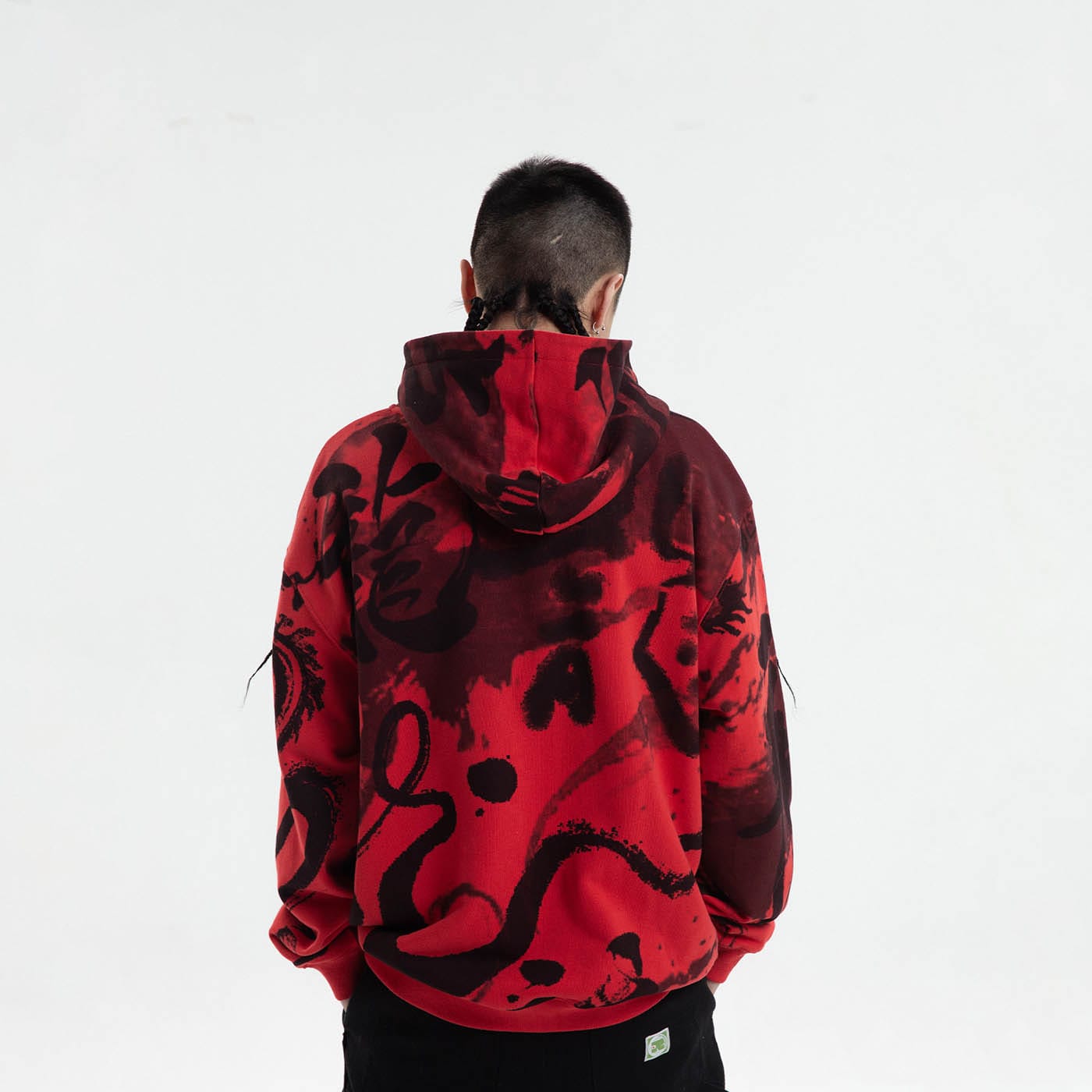 Chinese Calligraphy Print Zip-Up Hoodie