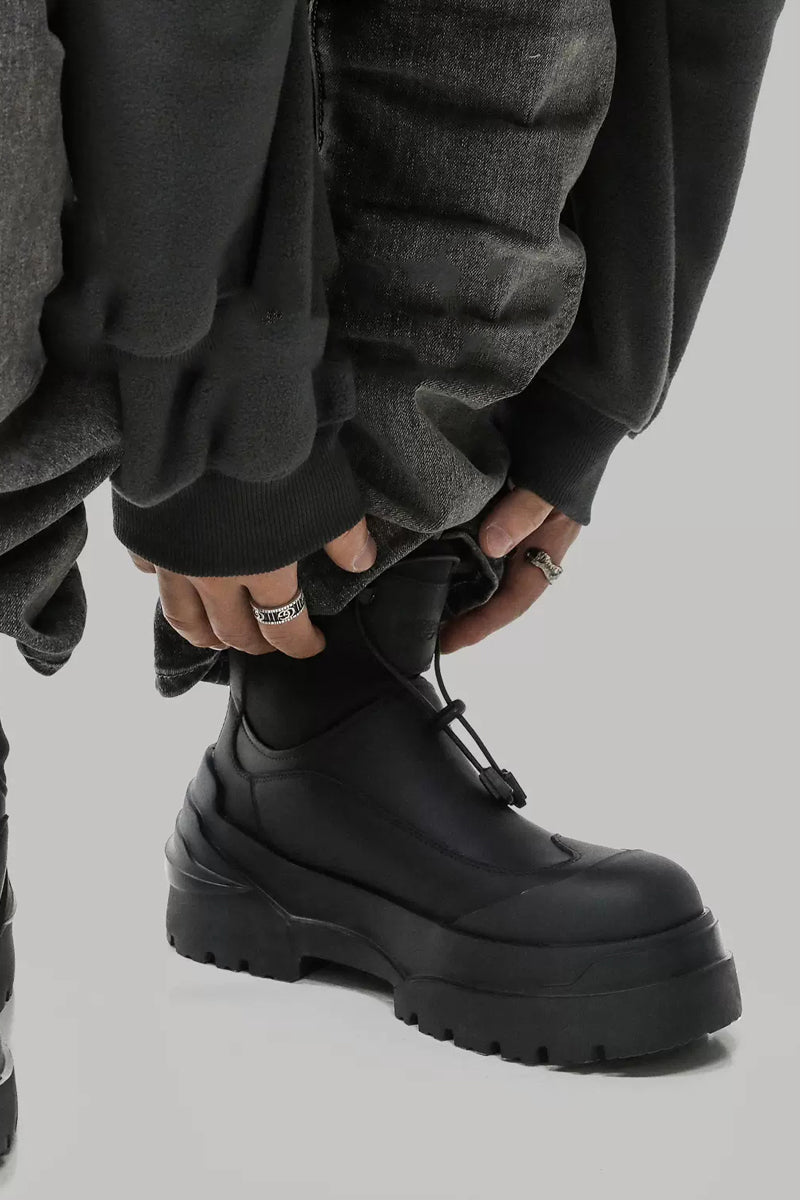 Black Platform Utility Boots with Toggle Closure