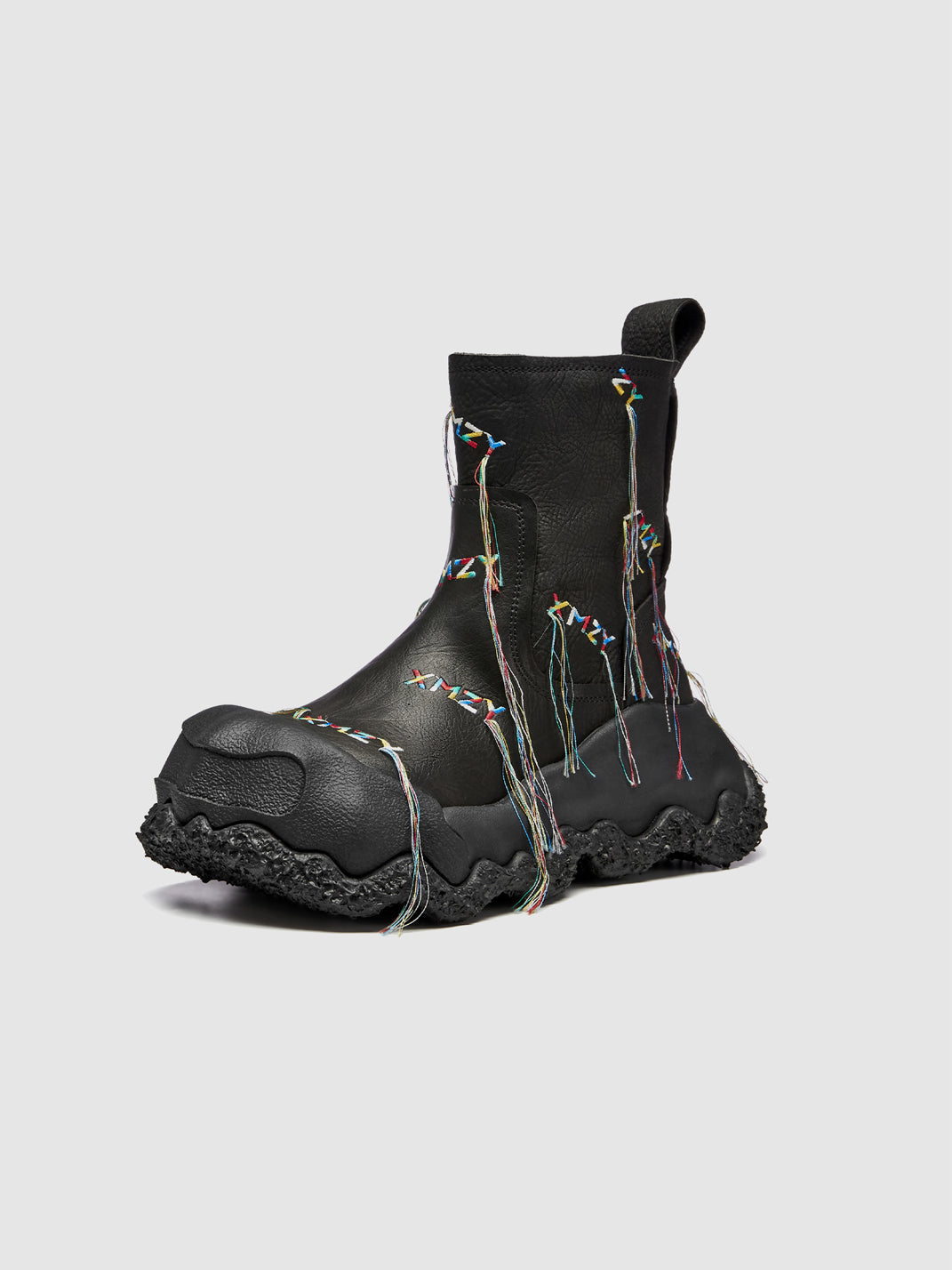 "geometric Planet" Western Fringed Ankle Boots Black