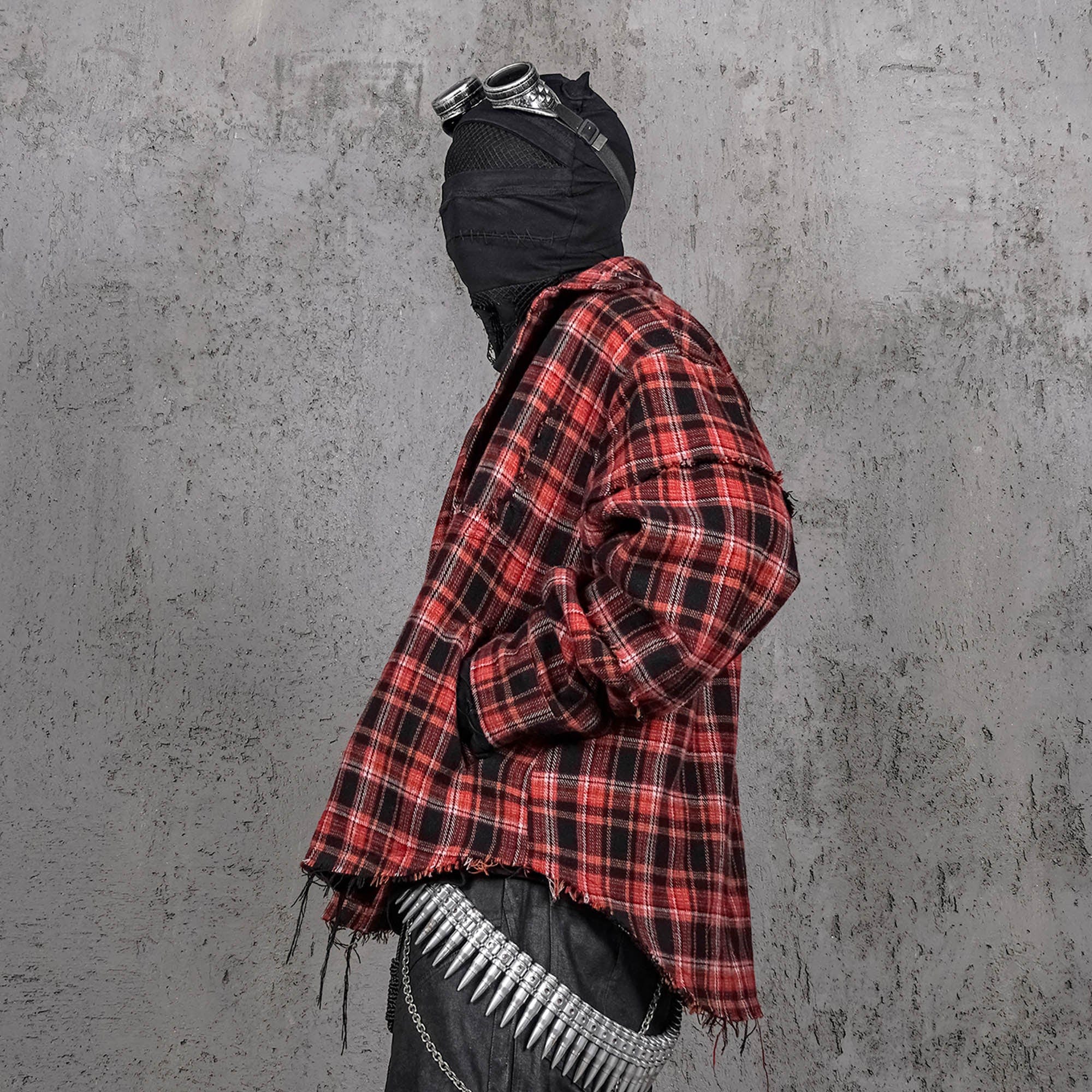 Crimson Distressed Plaid Flannel Shirt