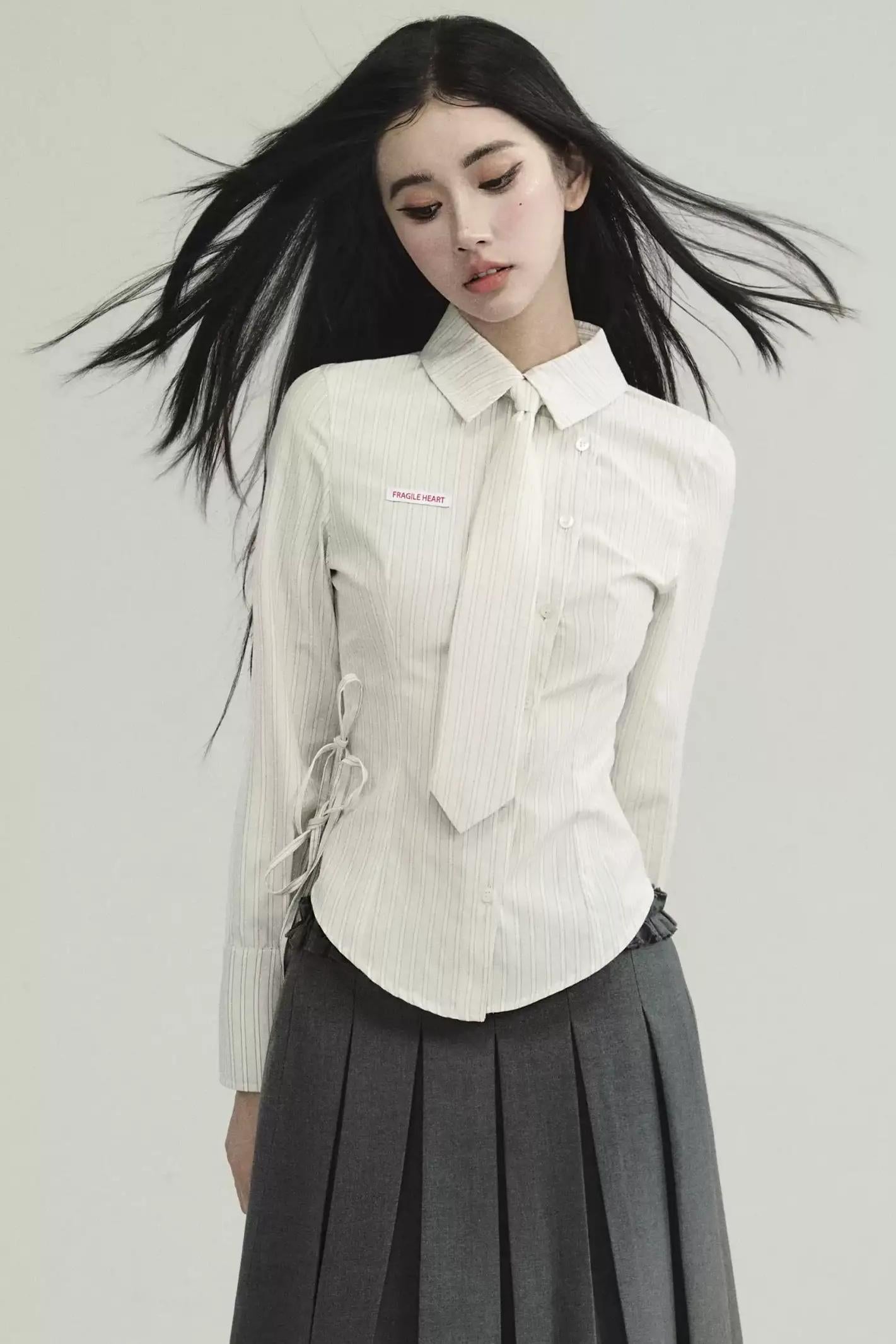 Avant-Garde Asymmetric White Button-Up Shirt with Side Tie Detail