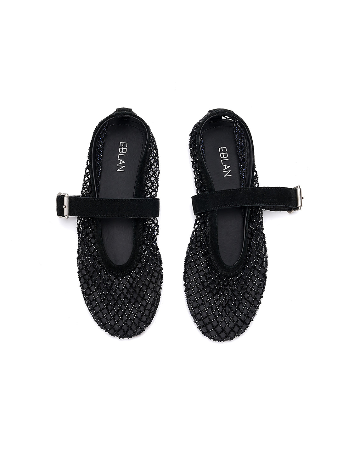 Woven Mesh Mary Jane Mules With Buckle Strap-Black