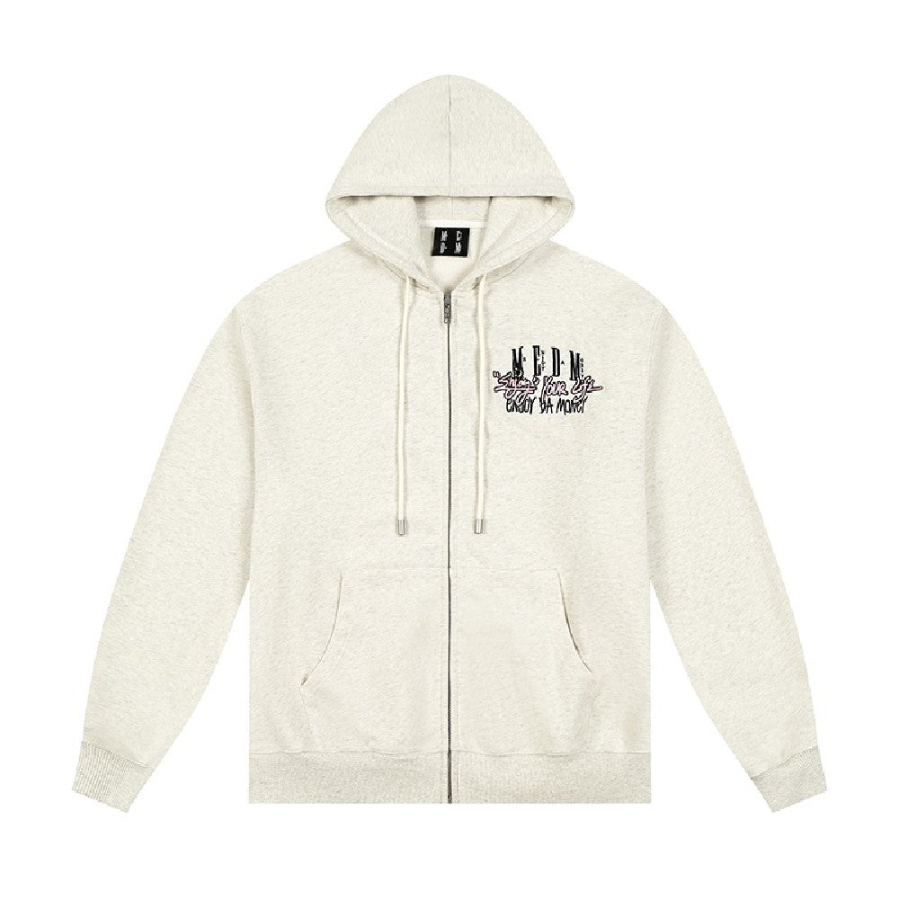 Zip-Up Hoodie with Enjoy Your Life Print - chiclara