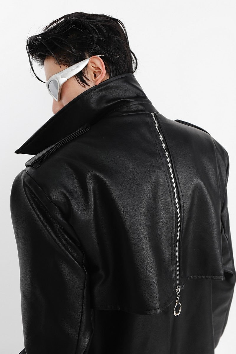 Layered Vegan Leather Coat - chiclara