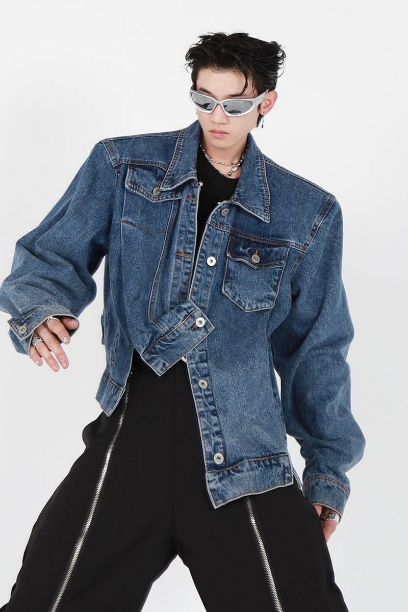 Denim Jacket with Irregular Design - chiclara