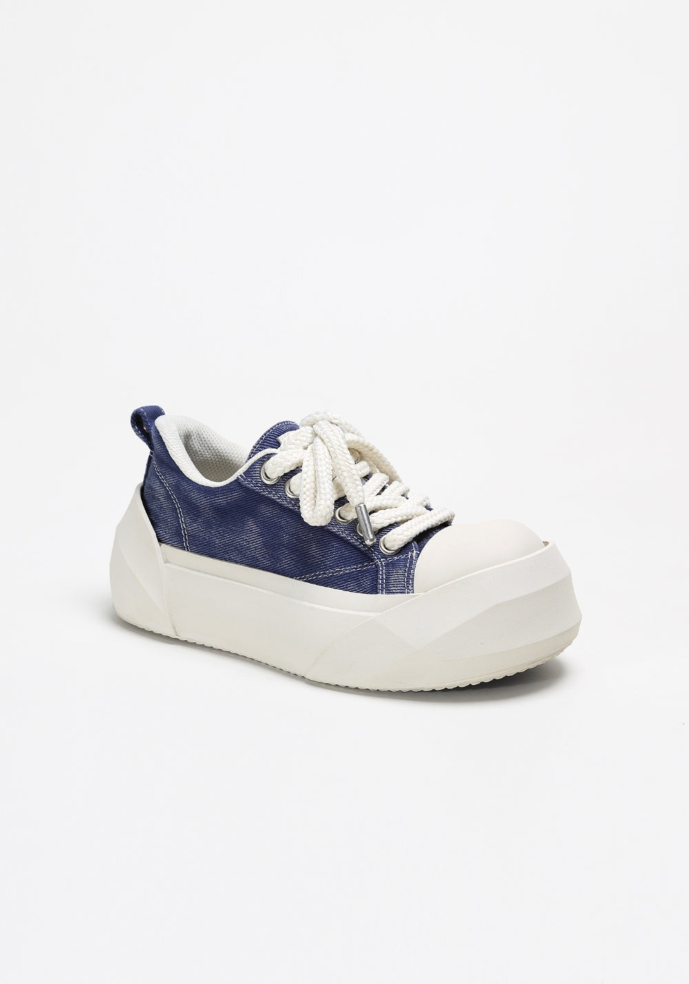 Denim Bare Look Washed Platform Sneakers