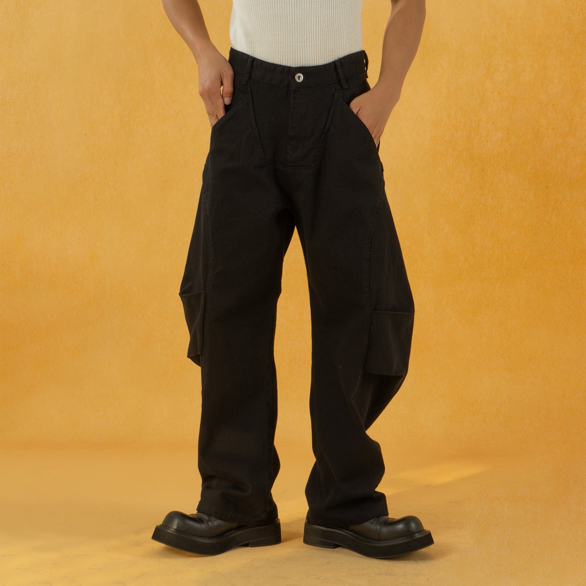 Deconstructed Pleated Button Utility Cargo Pants