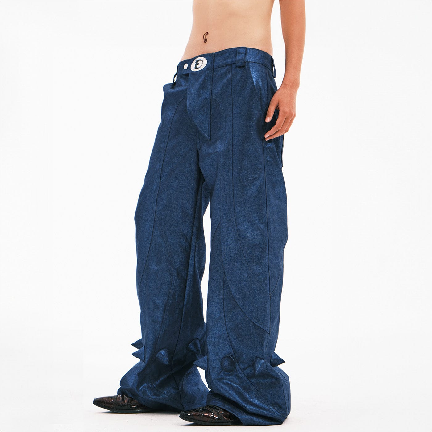 Indigo Spiked Wide-Leg Jeans