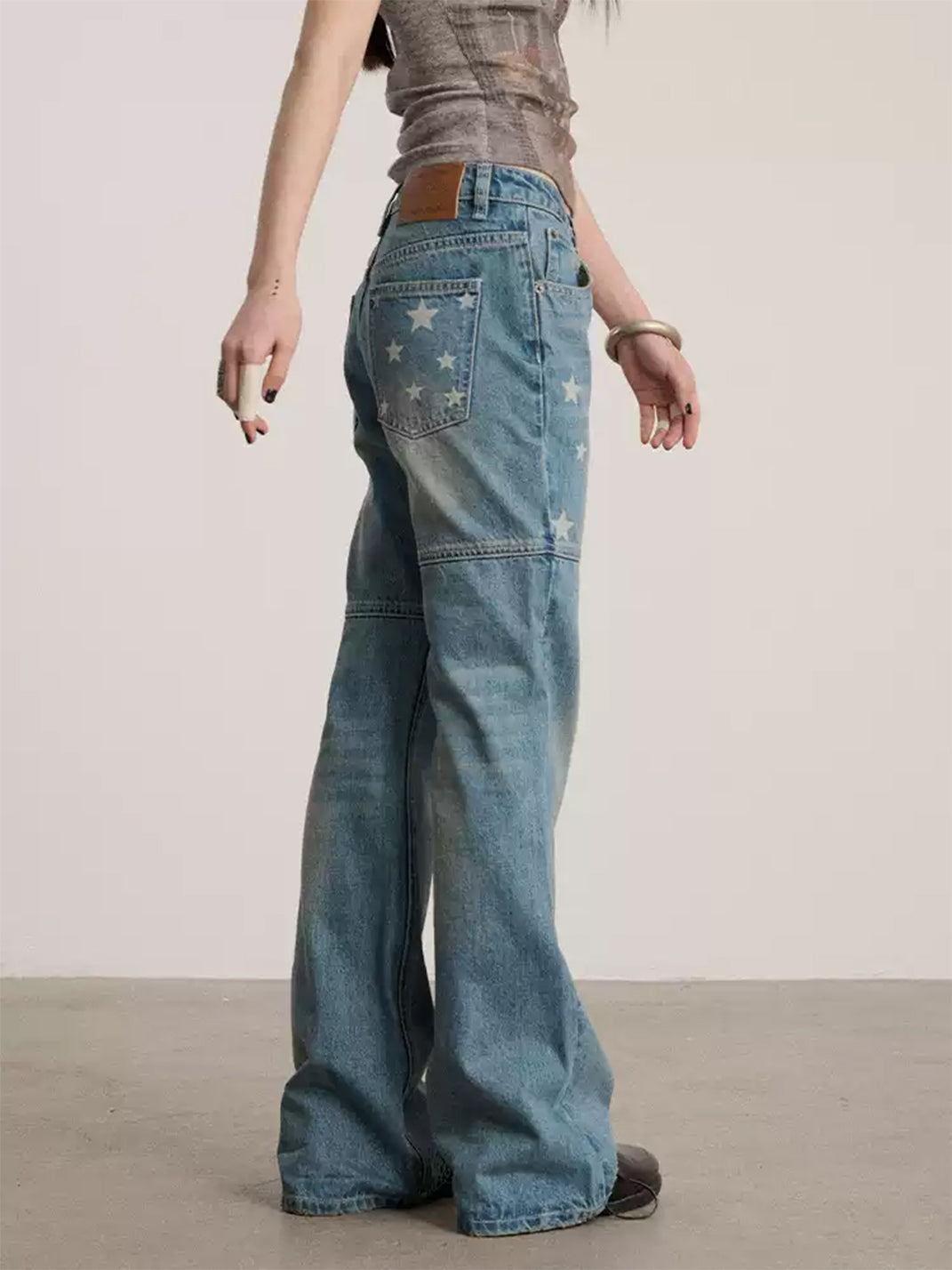Star Panel Low-Waist Flare Jeans