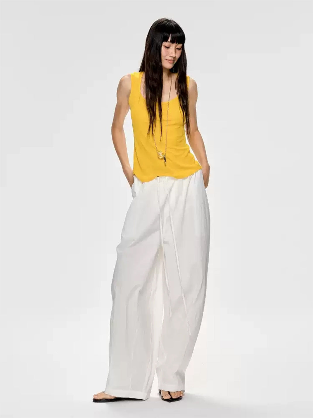 Slim Waist Gathered Draped Long Pants