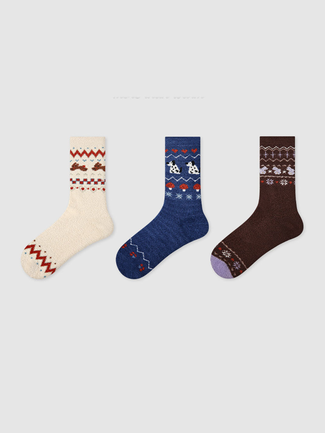 3 Pack Cute Coral Fleece Mid-calf Socks for Women