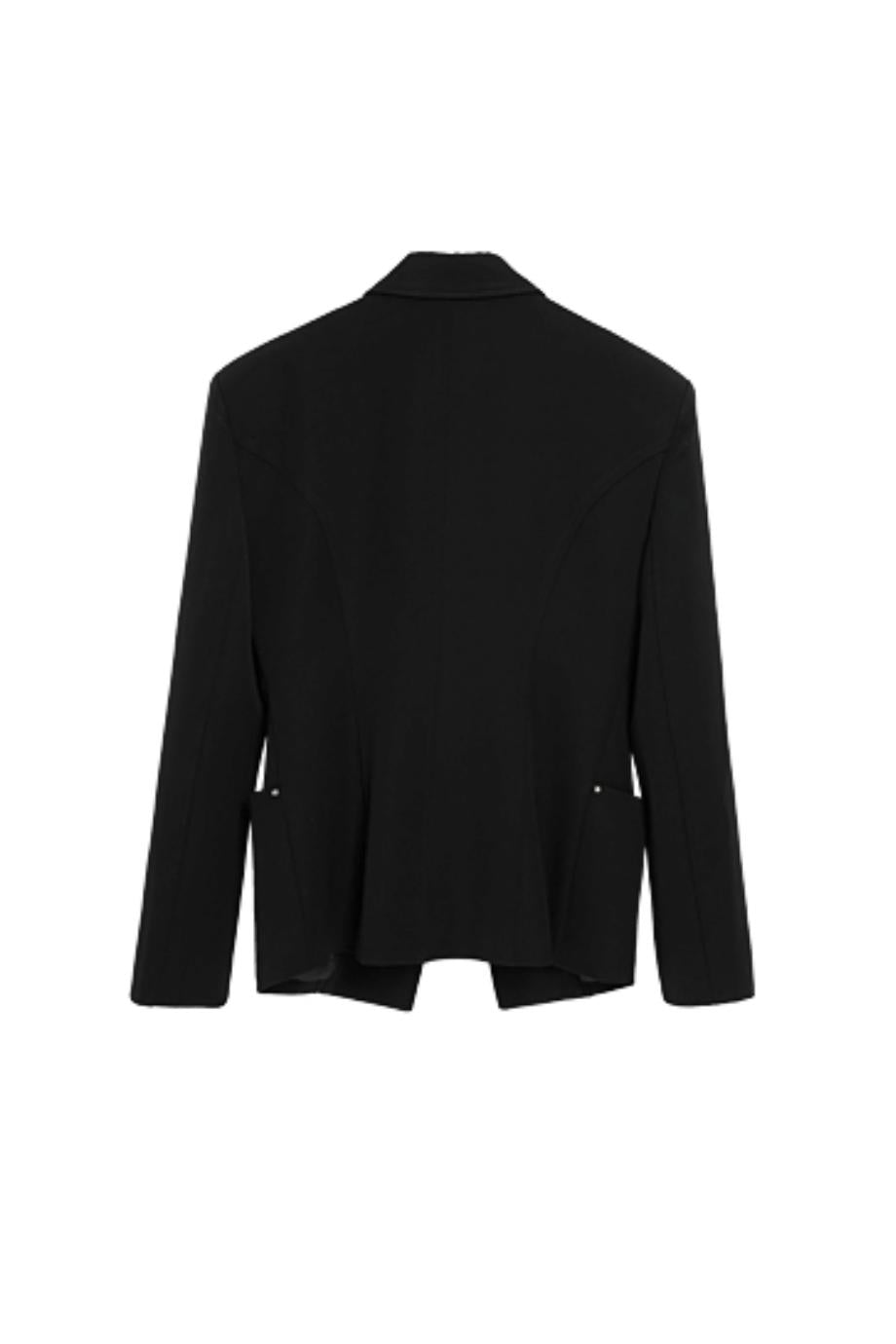 Classic Black Tailored Blazer - Multi-Pocket Professional Suit Jacket