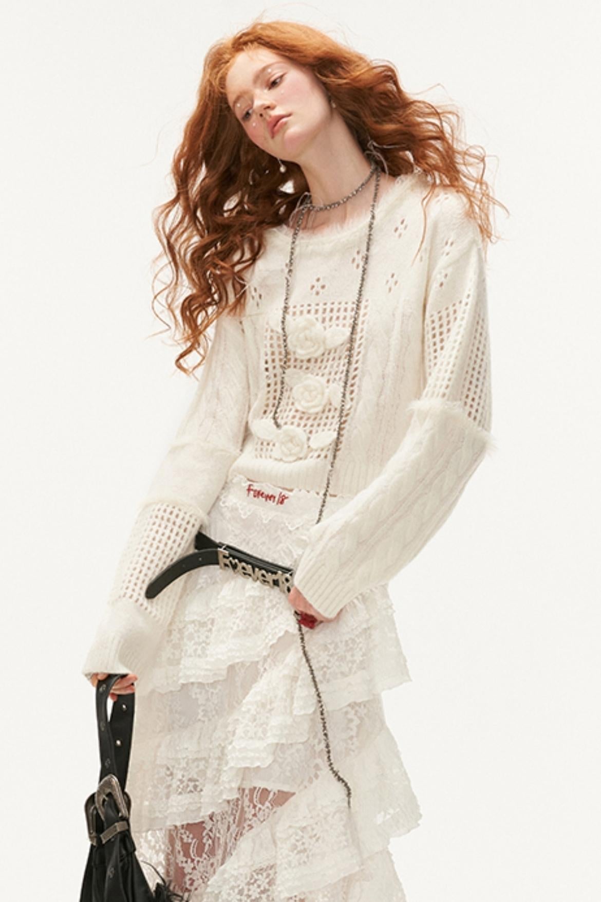 Rose Lace Cable Knit Sweater