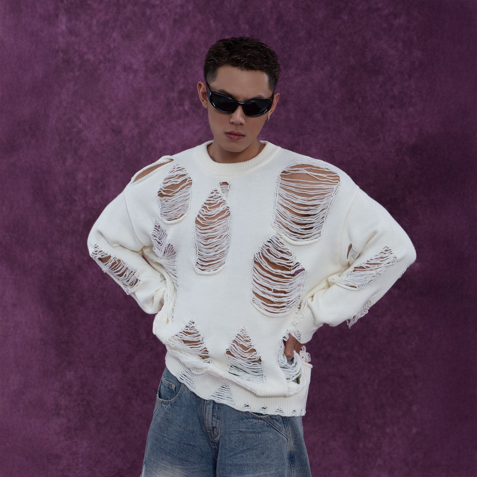 Distressed Oversized Knit Sweater