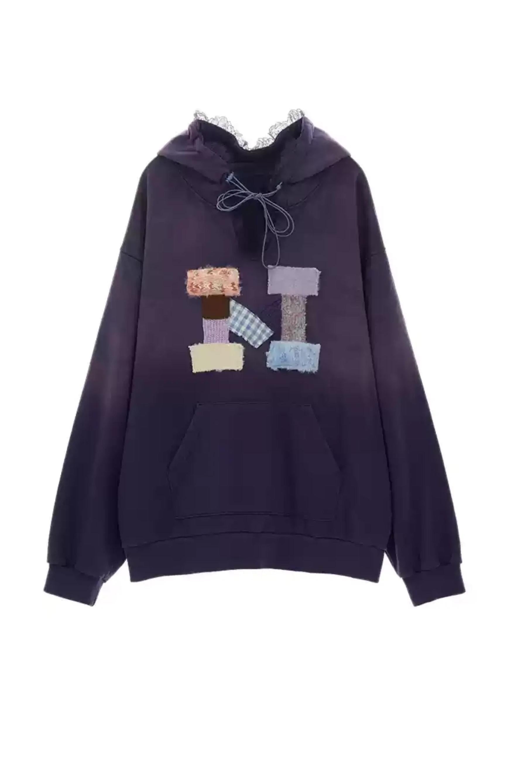 Patchwork Letter Navy Hoodie