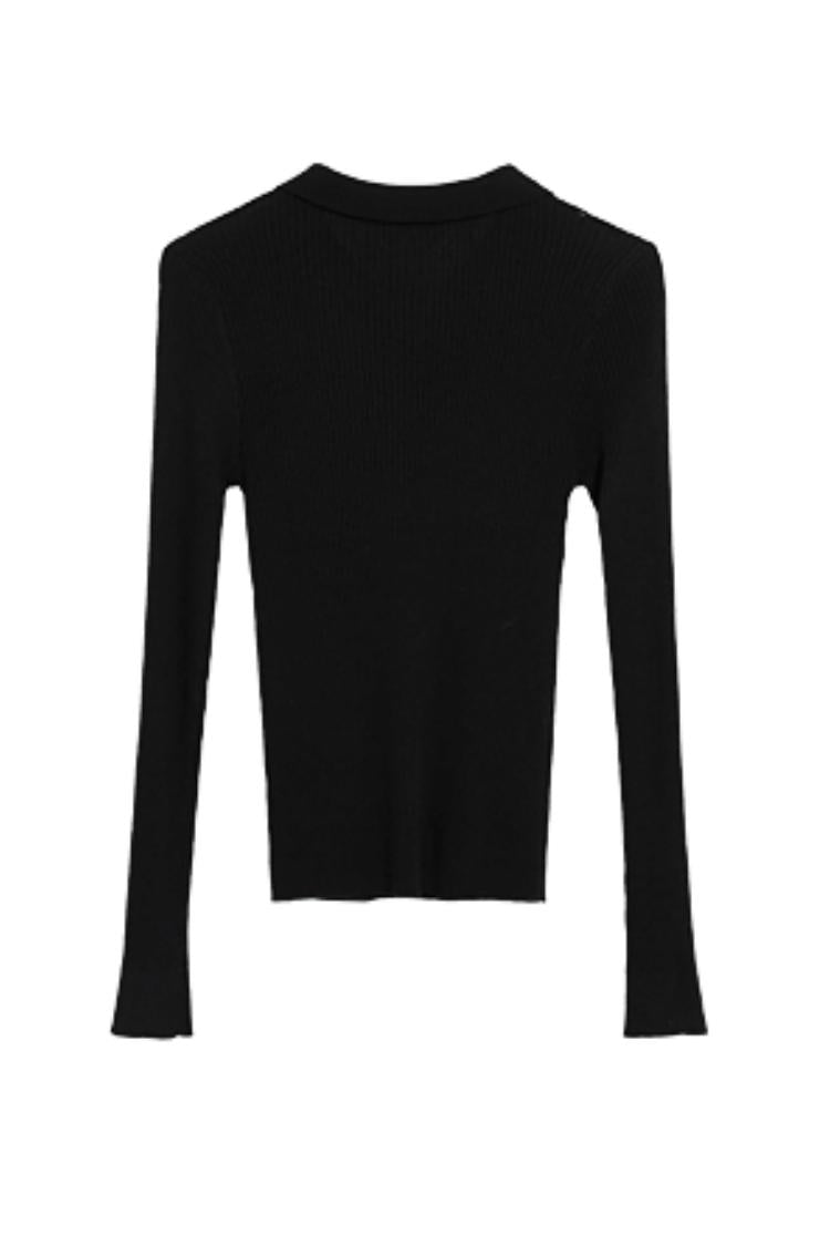 Long Sleeve Henley Sweater - Ribbed Knit Pullover with Embroidered Detail