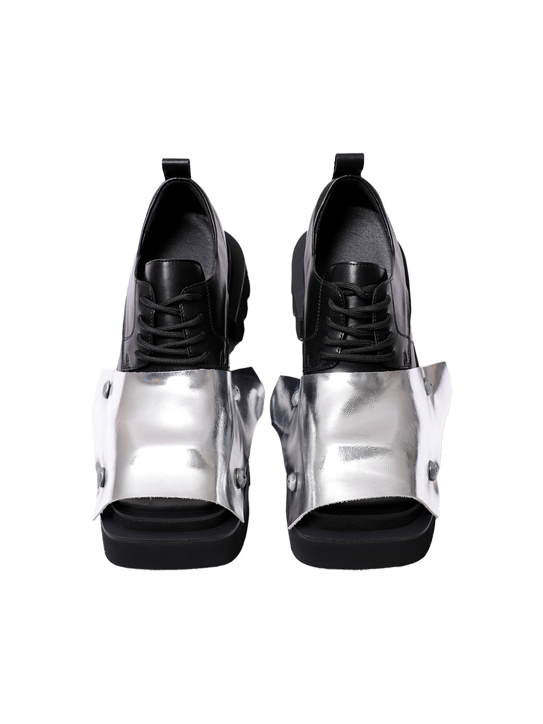 Silver Square-Toe Platform Derby Shoes