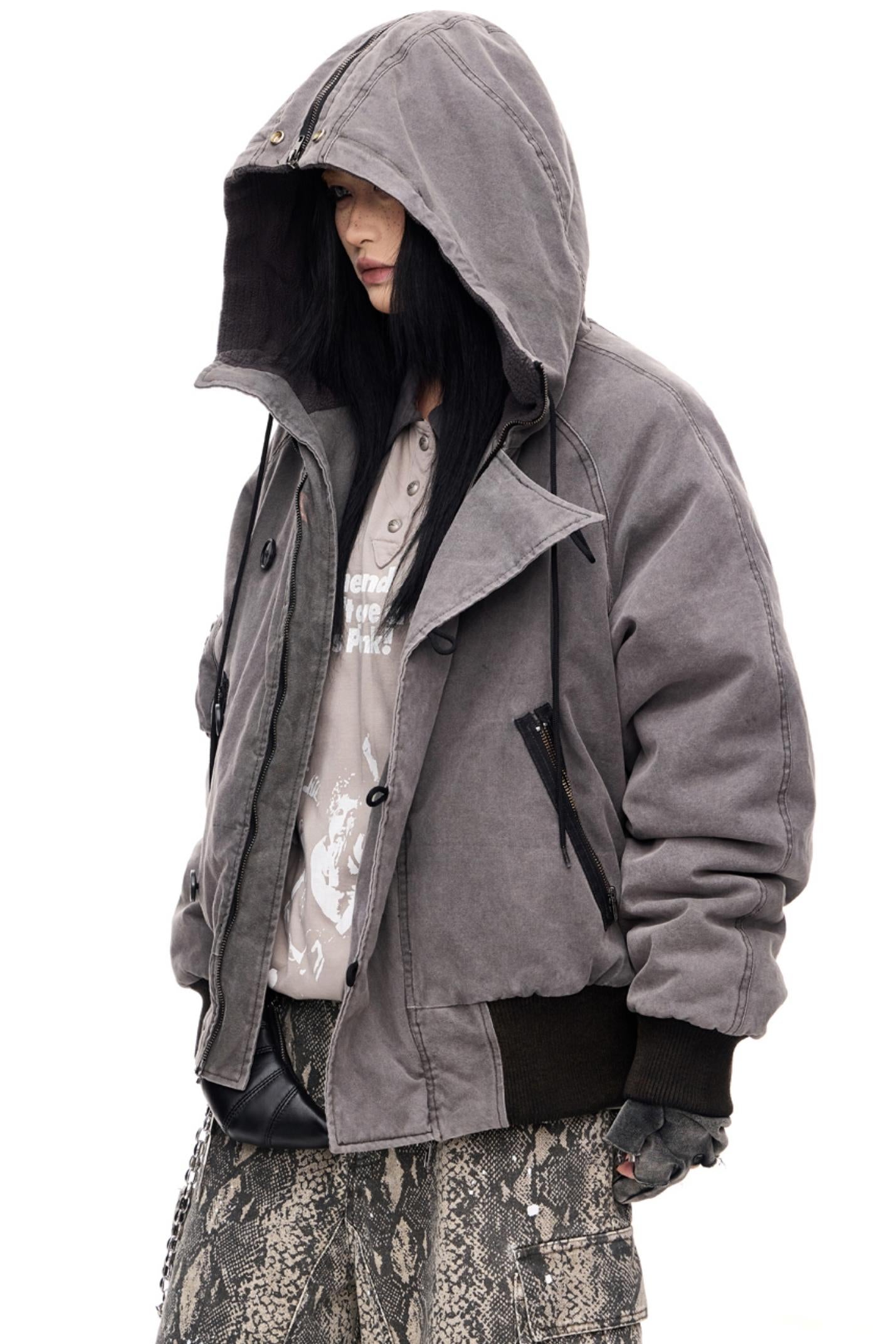 Men's Resin Buckle Hooded Flight Jacket