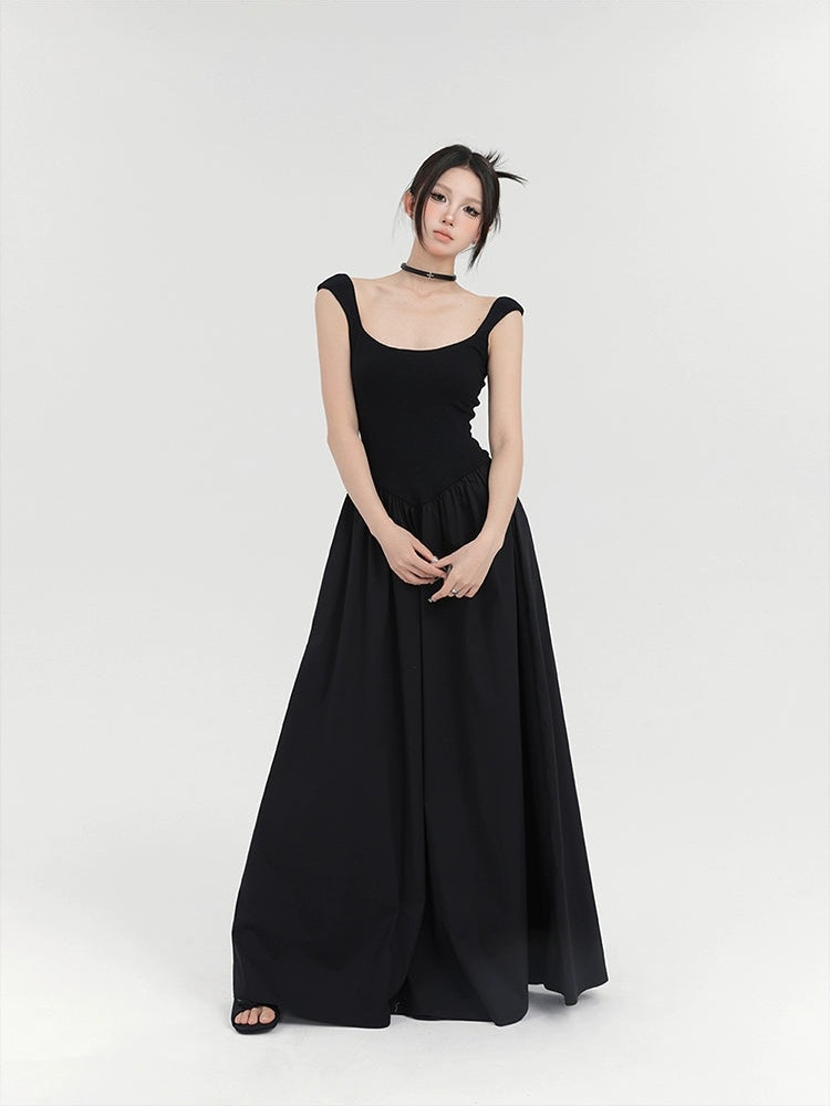 Black Cap Sleeve Ball Gown