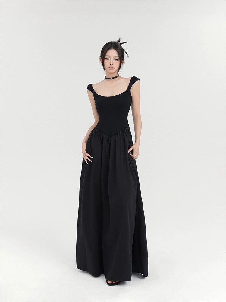 Black Cap Sleeve Ball Gown