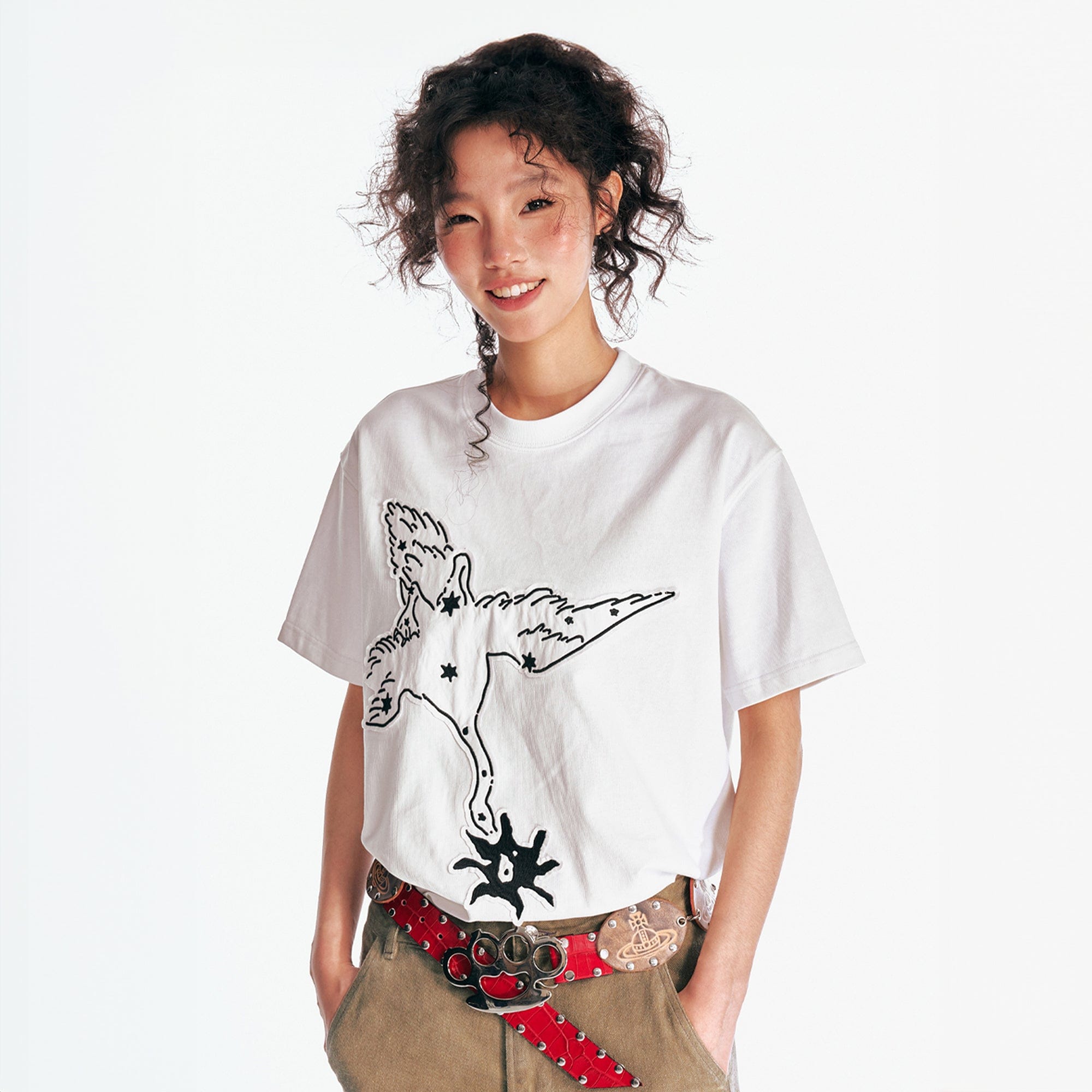 Crane With A Blossom Patch T-Shirt